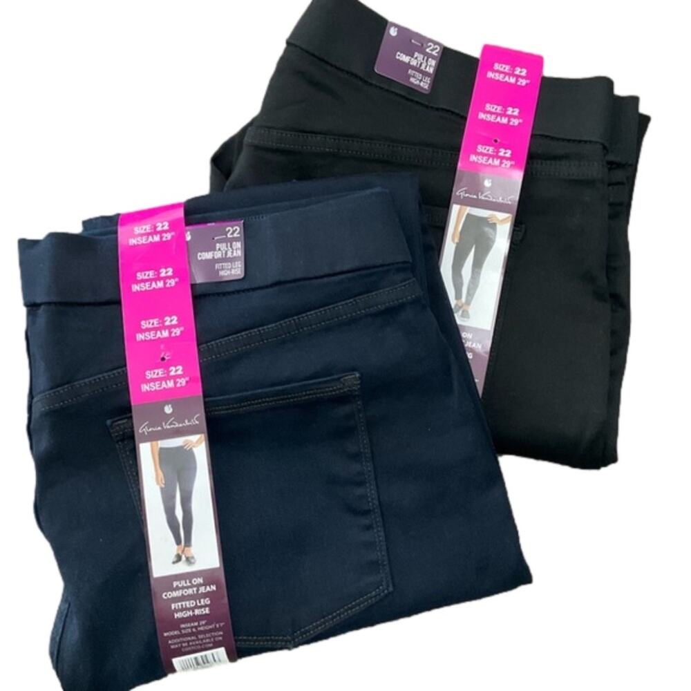 Gloria Vanderbilt Women's Pants Pull On Stretch 2 Pairs Black Blue NWT